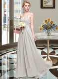 Ella A-line Sweetheart Floor-Length Chiffon Lace Bridesmaid Dress With Ruffle UKP0016635