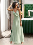 Henrietta A-Line V-neck Floor-Length Chiffon Bridesmaid Dress With Ruffle UKP0016637