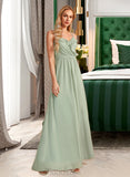 Henrietta A-Line V-neck Floor-Length Chiffon Bridesmaid Dress With Ruffle UKP0016637