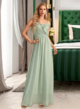 Henrietta A-Line V-neck Floor-Length Chiffon Bridesmaid Dress With Ruffle UKP0016637