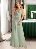 Henrietta A-Line V-neck Floor-Length Chiffon Bridesmaid Dress With Ruffle UKP0016637