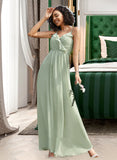 Henrietta A-Line V-neck Floor-Length Chiffon Bridesmaid Dress With Ruffle UKP0016637