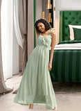 Henrietta A-Line V-neck Floor-Length Chiffon Bridesmaid Dress With Ruffle UKP0016637