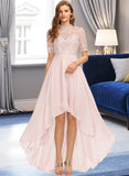 Alisha A-Line High Neck Asymmetrical Chiffon Lace Bridesmaid Dress UKP0016638