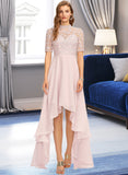 Alisha A-Line High Neck Asymmetrical Chiffon Lace Bridesmaid Dress UKP0016638