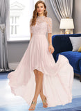 Alisha A-Line High Neck Asymmetrical Chiffon Lace Bridesmaid Dress UKP0016638