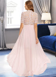 Alisha A-Line High Neck Asymmetrical Chiffon Lace Bridesmaid Dress UKP0016638