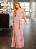 Ashanti A-Line V-neck Floor-Length Chiffon Bridesmaid Dress With Ruffle Split Front UKP0016639