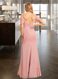 Ashanti A-Line V-neck Floor-Length Chiffon Bridesmaid Dress With Ruffle Split Front UKP0016639