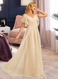 Kenley A-Line V-neck Floor-Length Tulle Bridesmaid Dress With Split Front UKP0016640