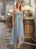 Olympia A-Line V-neck Asymmetrical Chiffon Bridesmaid Dress With Ruffle UKP0016641