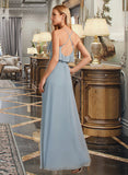 Olympia A-Line V-neck Asymmetrical Chiffon Bridesmaid Dress With Ruffle UKP0016641