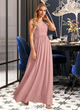 Noemi A-Line V-neck Floor-Length Chiffon Bridesmaid Dress With Ruffle Bow(s) UKP0016642