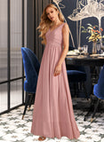 Noemi A-Line V-neck Floor-Length Chiffon Bridesmaid Dress With Ruffle Bow(s) UKP0016642