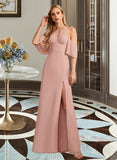 Madyson Sheath/Column High Neck Floor-Length Chiffon Bridesmaid Dress With Split Front UKP0016643