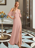 Madyson Sheath/Column High Neck Floor-Length Chiffon Bridesmaid Dress With Split Front UKP0016643