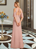 Madyson Sheath/Column High Neck Floor-Length Chiffon Bridesmaid Dress With Split Front UKP0016643