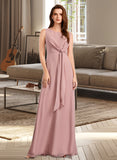 Pancy A-Line Floor-Length Chiffon Bridesmaid Dress With Bow(s) UKP0016645