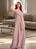 Pancy A-Line Floor-Length Chiffon Bridesmaid Dress With Bow(s) UKP0016645