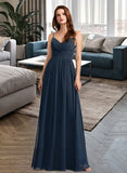 Hailie A-Line V-neck Floor-Length Chiffon Bridesmaid Dress With Lace UKP0016646