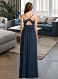 Hailie A-Line V-neck Floor-Length Chiffon Bridesmaid Dress With Lace UKP0016646