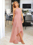 Serena A-Line Halter Asymmetrical Chiffon Bridesmaid Dress With Ruffle UKP0016649