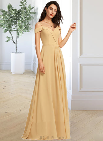 Veronica A-Line V-neck Floor-Length Chiffon Bridesmaid Dress UKP0016650