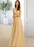 Veronica A-Line V-neck Floor-Length Chiffon Bridesmaid Dress UKP0016650