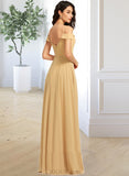 Veronica A-Line V-neck Floor-Length Chiffon Bridesmaid Dress UKP0016650