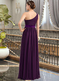 Vera A-Line One-Shoulder Floor-Length Chiffon Charmeuse Bridesmaid Dress With Ruffle Split Front UKP0016651