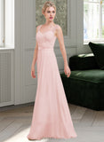 Kamora A-Line Sweetheart Floor-Length Chiffon Charmeuse Lace Bridesmaid Dress With Ruffle UKP0016652