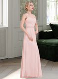 Kamora A-Line Sweetheart Floor-Length Chiffon Charmeuse Lace Bridesmaid Dress With Ruffle UKP0016652