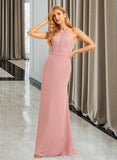 Sasha Trumpet/Mermaid High Neck Floor-Length Chiffon Bridesmaid Dress With Lace UKP0016653