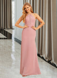 Sasha Trumpet/Mermaid High Neck Floor-Length Chiffon Bridesmaid Dress With Lace UKP0016653