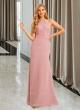 Sasha Trumpet/Mermaid High Neck Floor-Length Chiffon Bridesmaid Dress With Lace UKP0016653