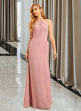 Sasha Trumpet/Mermaid High Neck Floor-Length Chiffon Bridesmaid Dress With Lace UKP0016653