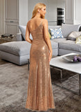 Alena Trumpet/Mermaid One-Shoulder Floor-Length Sequined Bridesmaid Dress With Sequins UKP0016655