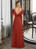 Abagail A-Line High Neck Floor-Length Chiffon Bridesmaid Dress With Ruffle Split Front UKP0016656