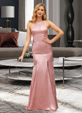 Undine Trumpet/Mermaid High Neck Floor-Length Satin Bridesmaid Dress With Split Front UKP0016660