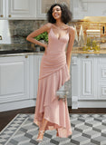 Urania Trumpet/Mermaid V-neck Asymmetrical Chiffon Bridesmaid Dress With Ruffle UKP0016661