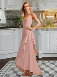 Urania Trumpet/Mermaid V-neck Asymmetrical Chiffon Bridesmaid Dress With Ruffle UKP0016661