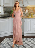 Urania Trumpet/Mermaid V-neck Asymmetrical Chiffon Bridesmaid Dress With Ruffle UKP0016661