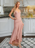 Urania Trumpet/Mermaid V-neck Asymmetrical Chiffon Bridesmaid Dress With Ruffle UKP0016661