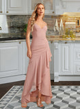 Urania Trumpet/Mermaid V-neck Asymmetrical Chiffon Bridesmaid Dress With Ruffle UKP0016661