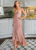 Urania Trumpet/Mermaid V-neck Asymmetrical Chiffon Bridesmaid Dress With Ruffle UKP0016661