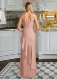 Urania Trumpet/Mermaid V-neck Asymmetrical Chiffon Bridesmaid Dress With Ruffle UKP0016661