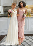 Urania Trumpet/Mermaid V-neck Asymmetrical Chiffon Bridesmaid Dress With Ruffle UKP0016661