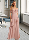 Seraphina A-Line V-neck Floor-Length Chiffon Bridesmaid Dress With Ruffle UKP0016662