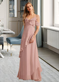 Seraphina A-Line V-neck Floor-Length Chiffon Bridesmaid Dress With Ruffle UKP0016662