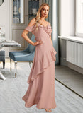 Seraphina A-Line V-neck Floor-Length Chiffon Bridesmaid Dress With Ruffle UKP0016662